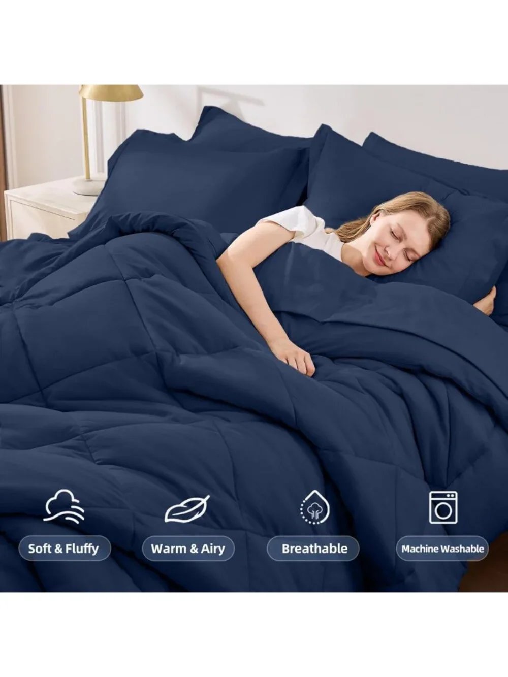 Luxurious 7-Piece King Comforter Set, All-Season Soft Bedding, Navy Blue